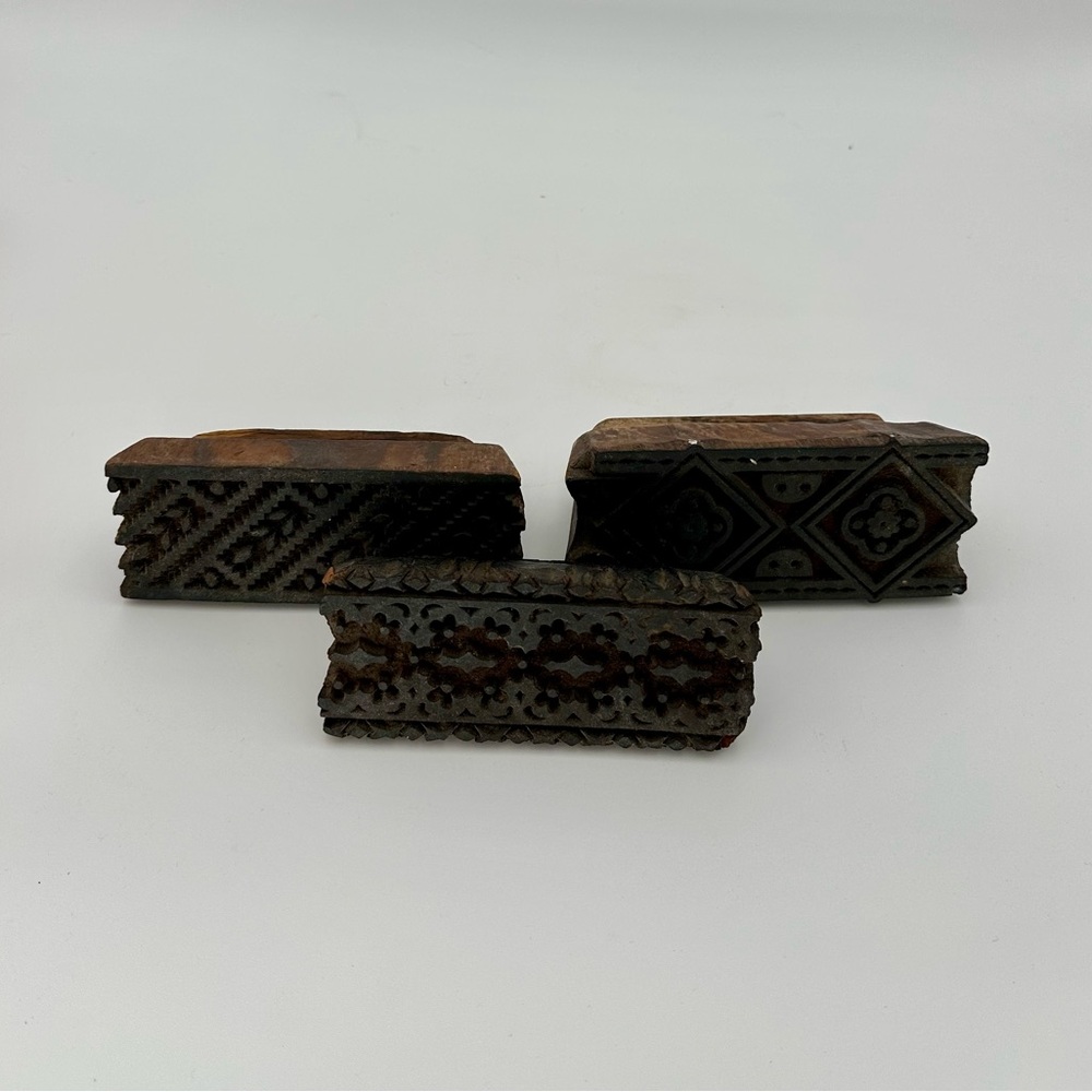 3 Vintage Primitive Handmade Textile Printing Blocks